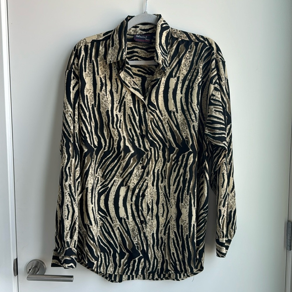 80's 90's VINTAGE Geometric Animal Print Boho Blouse